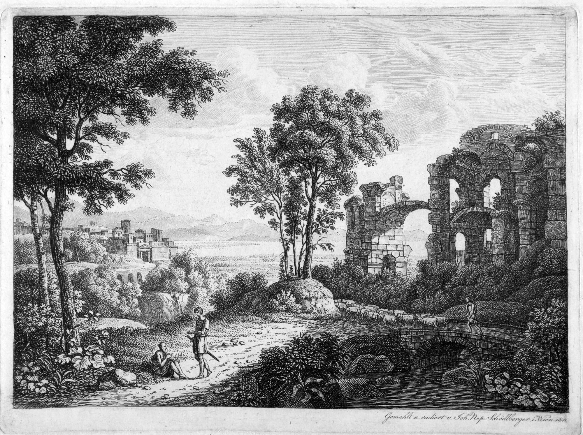 Johann Nepomuk Schödlberger - 12 Bll.: Arkadische Landschaften.