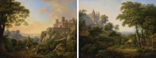 Johann Nepomuk Schödlberger - An Arcadian Landscape With A Gothic Church; An Arcadian Landscape With A Gothic Fortress: A Pair