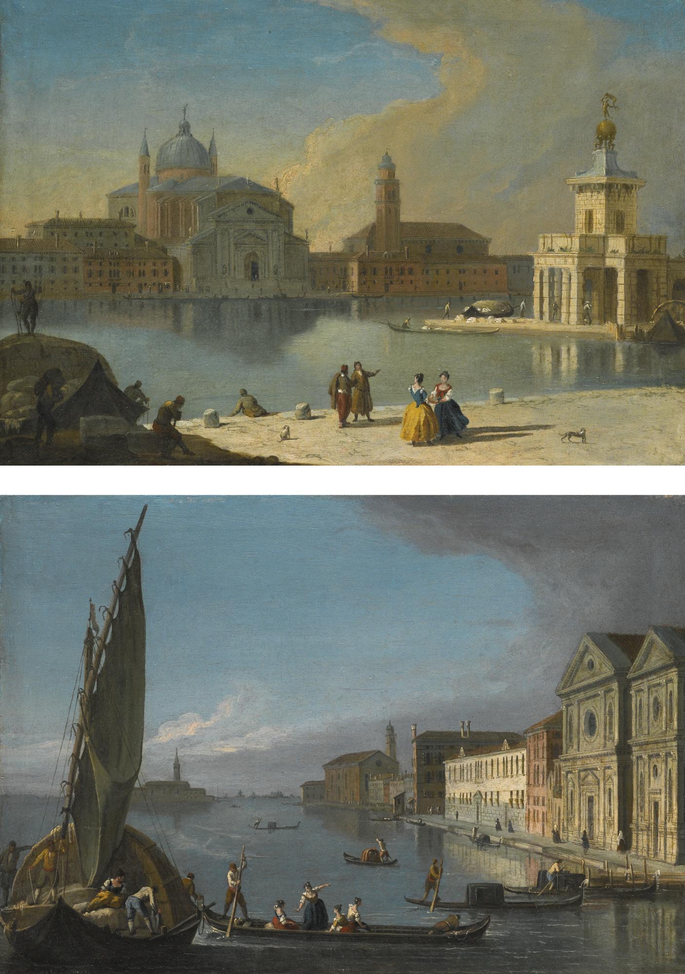 Johann Richter - Venice, A View From The Riva Delle Schiavoni Past The Punta Della Dogana Towards The Chiesa Del Redentore; Venice, A View From The Canale Della Giudecca Of The Fondamenta Zattere Spirito Santo