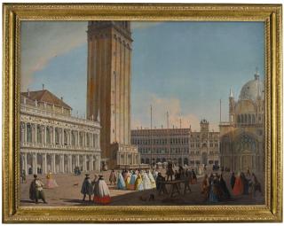 Johann Richter - Venice, The Piazzetta Looking North-West Towards The Campanile, With The Biblioteca, The Procuratie Vecchie, The Torre Dell\'Orologio And Numerous Figures In Carnival Costume And A Man In Polish Dress 