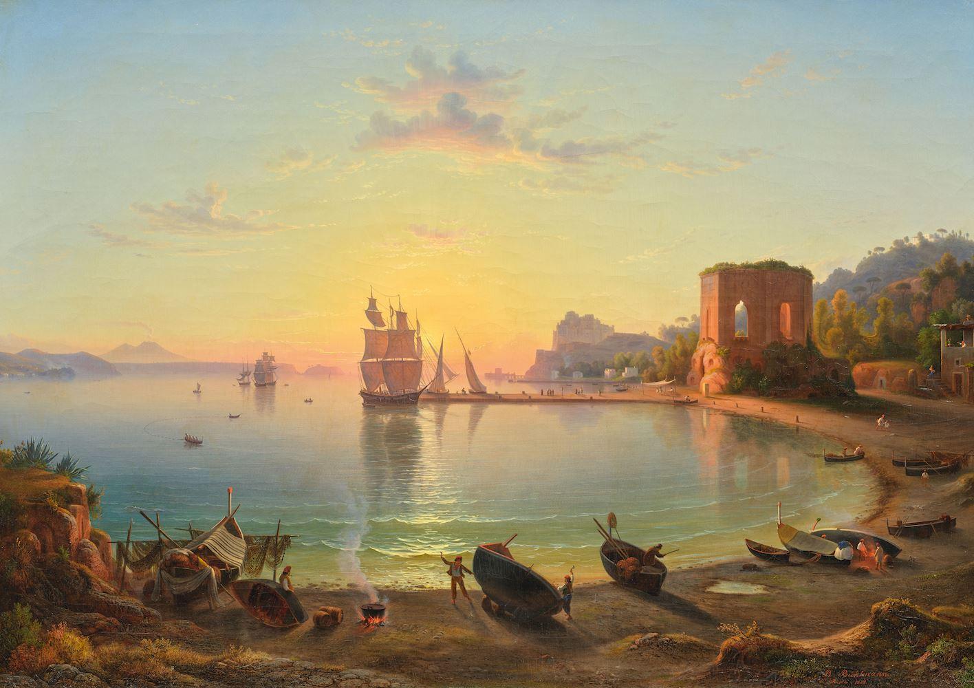 Johann Rudolf Bühlmann - Landschaft bei Neapel mit Blick auf den Vesuv. 1848.