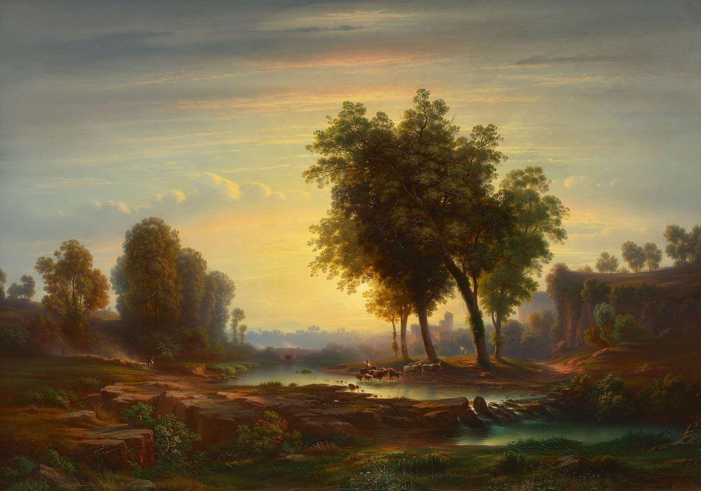 Johann Rudolf Bühlmann - Sonnenuntergang in der römischen Campagna. 1860.
