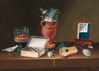 Johann Rudolf Feyerabend - Still life with flowers in an urn, a musical stand, goldfish in a tank a dove, guitar and umbrella on a ledge; and Still life with flowers in an urn, turnips, wine, a goldfinch and flowers on a ledge