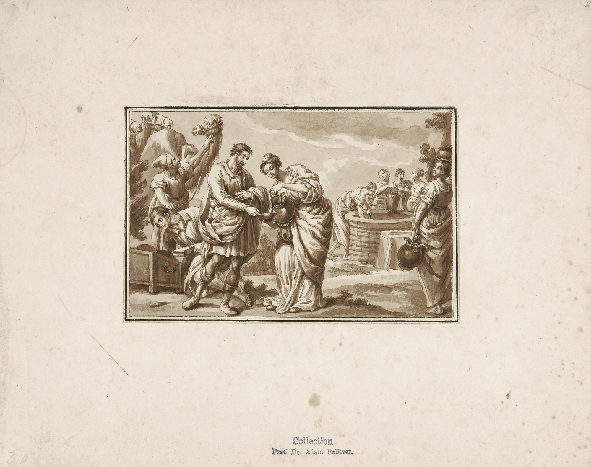 Johann Rudolf Schellenberg - Rebekka und Elieser am Brunnen.