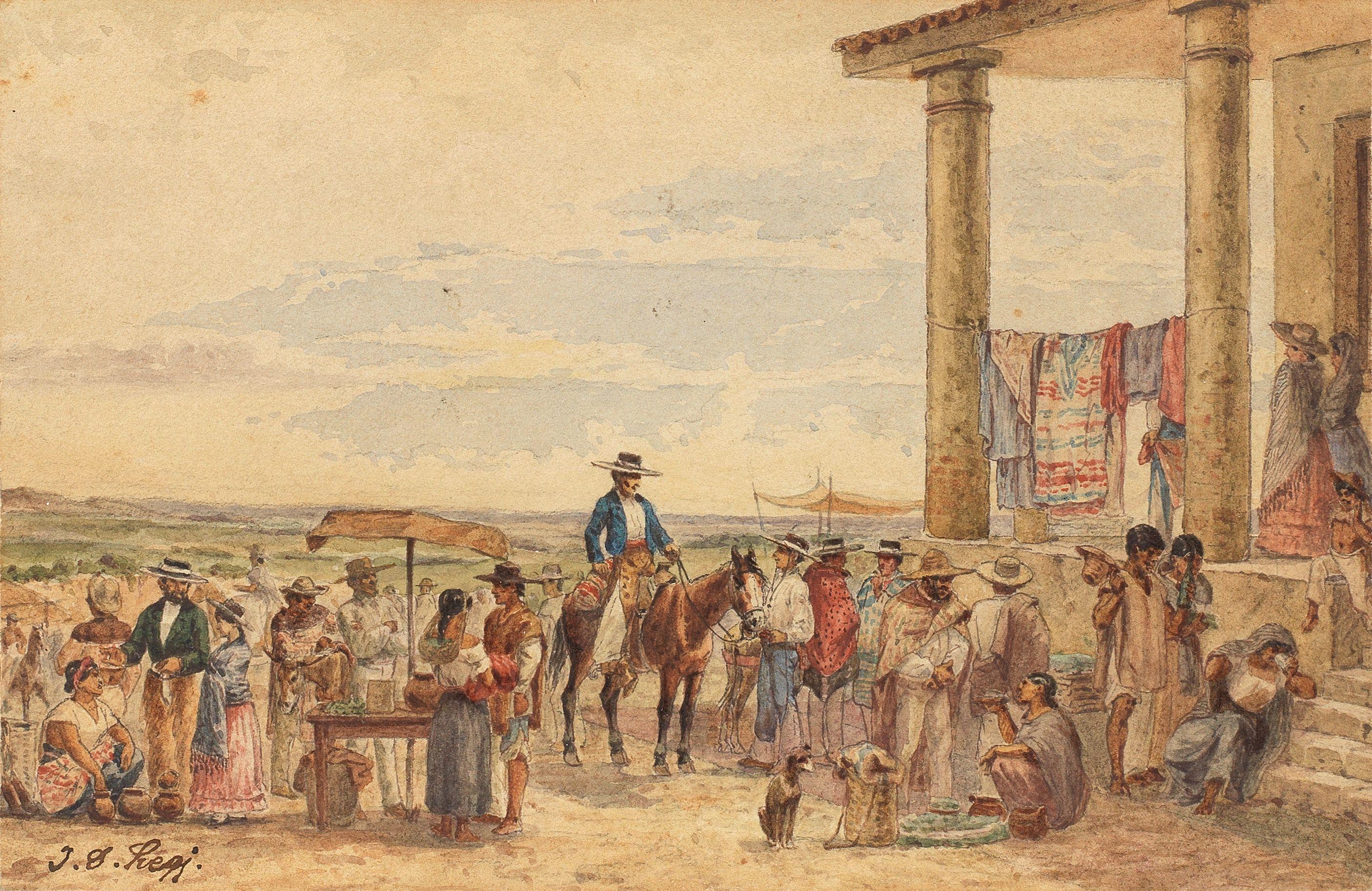 Johann-Salomon Hegi - A busy market scene near Huatusco Veracruz, Mexico