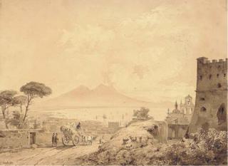 Johann Ulrich - The Bay of Naples from Castel Sant\'Elmo, Vesuvius seen in the distance