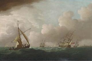 Johann Van Der Hagen - English men-o\'war and other shipping in a swell off Flushing