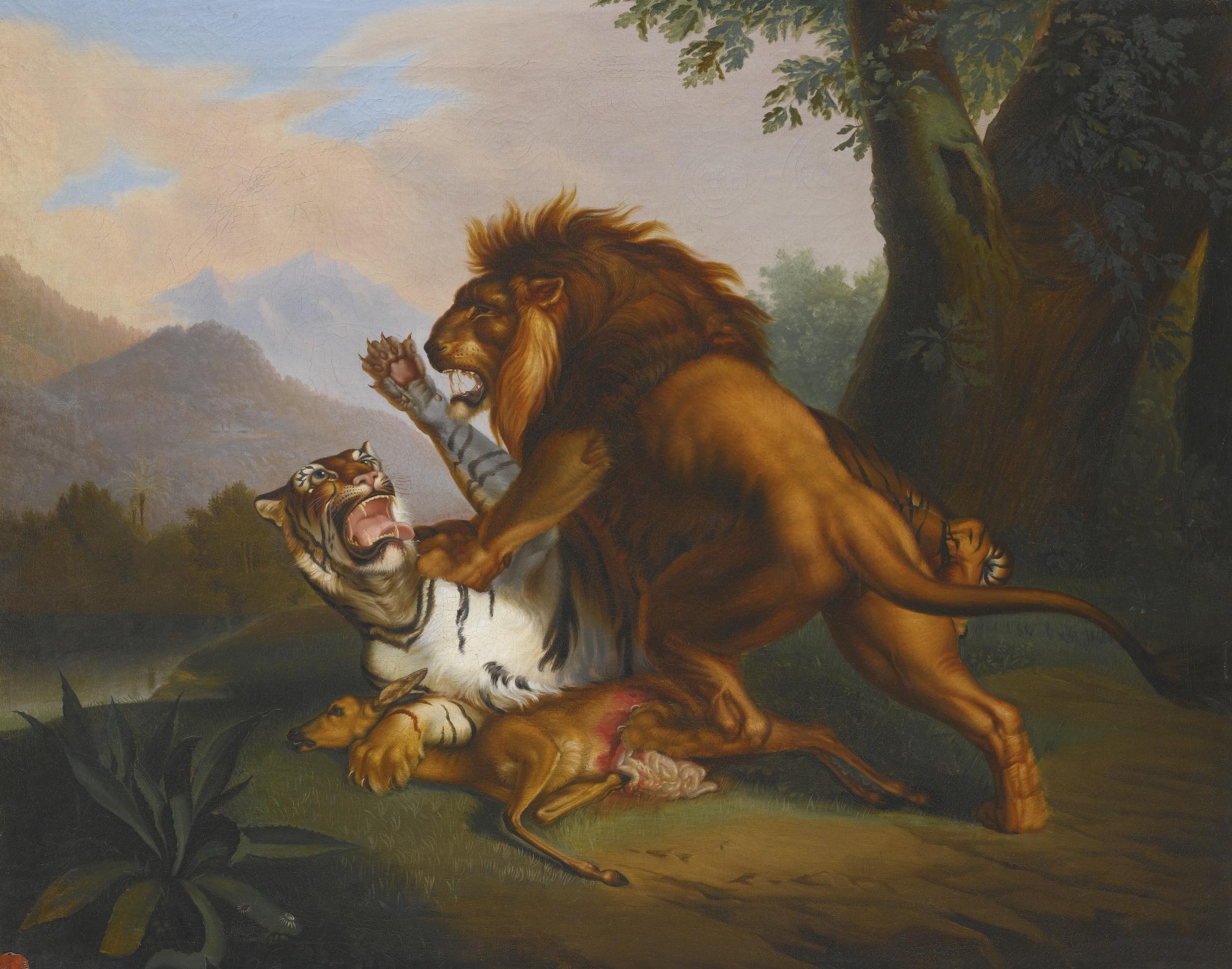 Johann Wenzel Peter - A Lion And Tiger In Combat