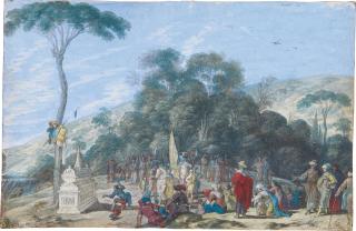 Johann Wilhelm Baur - Figures Before A Tomb, Within A Landscape