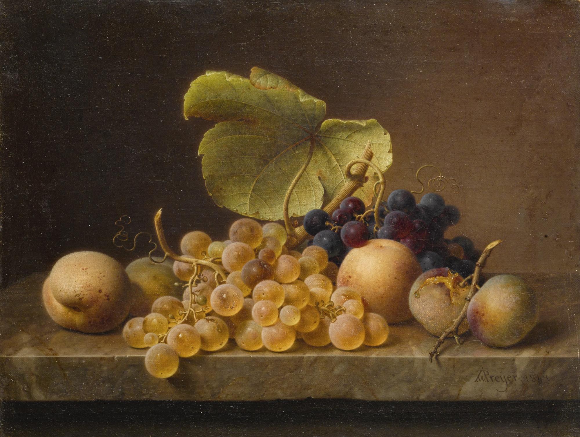 Johann Wilhelm Preyer - German still Life With Grapes 