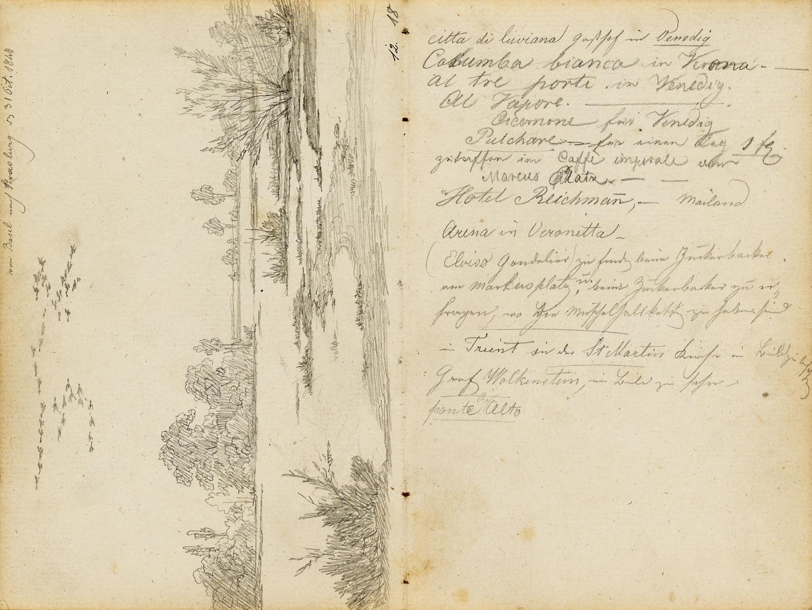 Johann Wilhelm Preyer - Zwei doppelseitige Skizzenblätter. St. Gotthard; Von Basel nach Strasburg