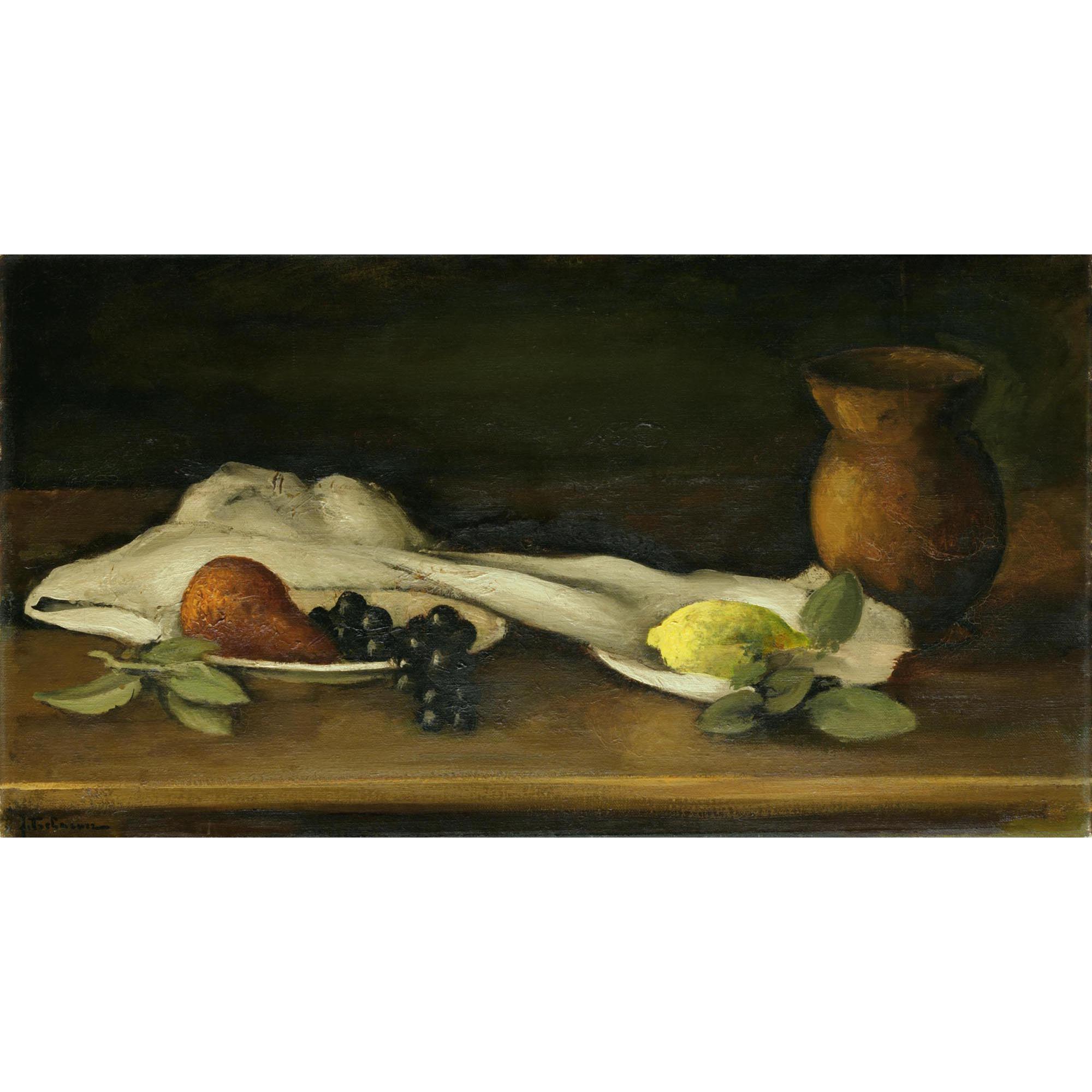 Johann Wilhelm Von Tscharner - Stillleben Mit Früchten, Krug Und Weissem Tuch Still Life With Fruit, Jar And White Cloth