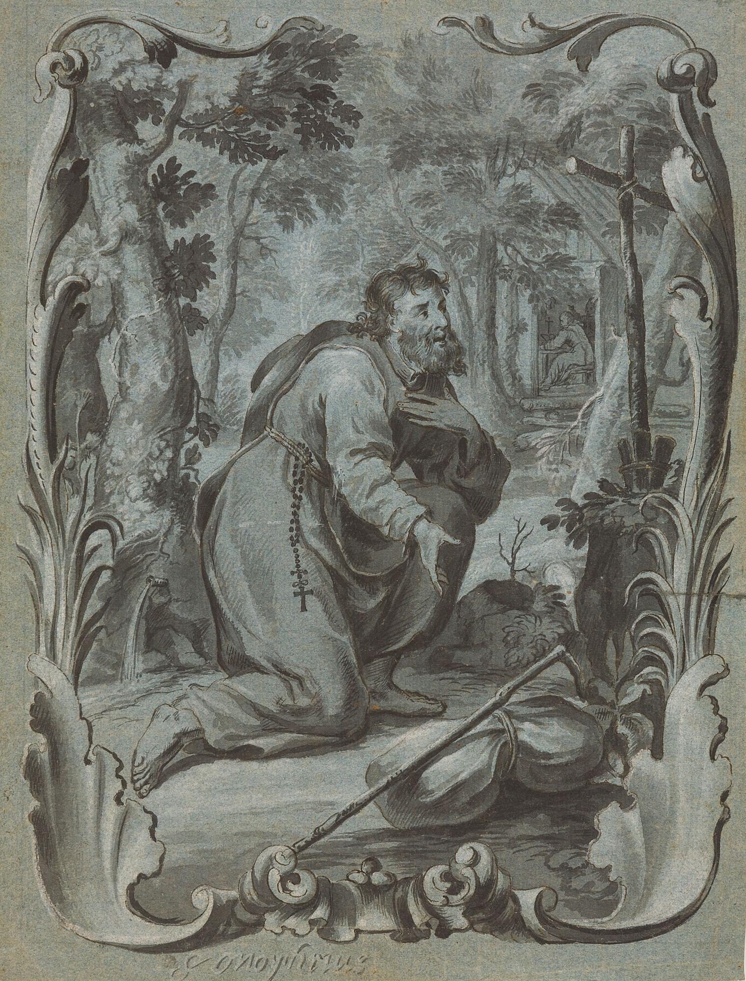 Johann Wolfgang Baumgartner - Der heilige Onuphrius in einer Rocaillearchitektur.