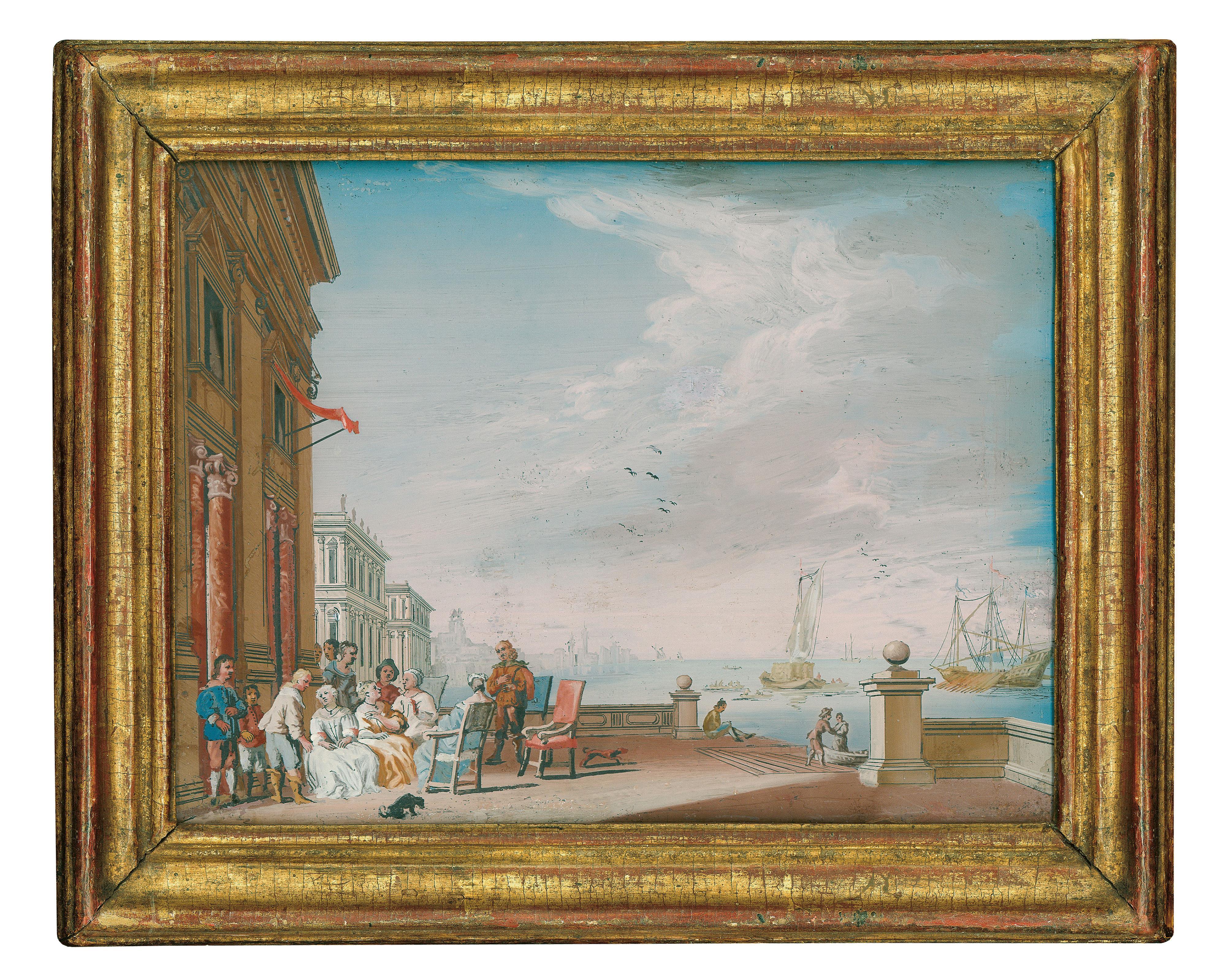 Johann Wolfgang Baumgartner - Gesellschaft auf einer Terrasse am Meer in Neapel