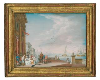 Johann Wolfgang Baumgartner - Gesellschaft auf einer Terrasse am Meer in Neapel