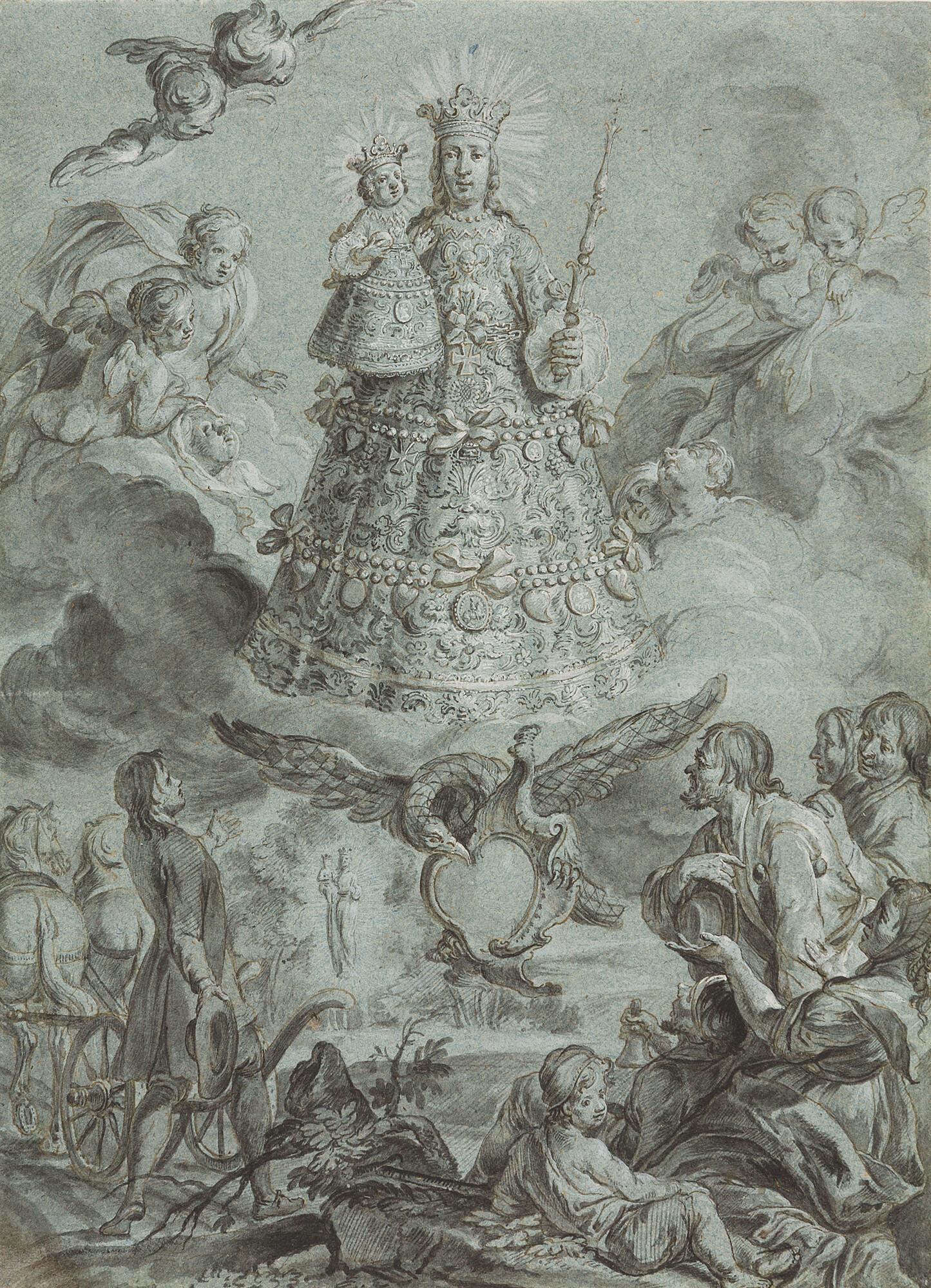 Johann Wolfgang Baumgartner - Landleuten erscheint die von Engeln umgebene