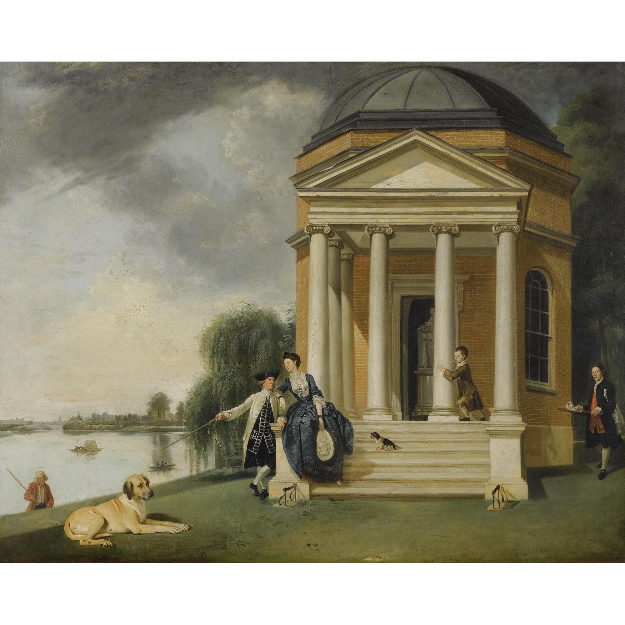 Johann Zoffany R.A. - The Garden At Hampton House, With Mr And Mrs David Garrick Taking Tea; And The Shakespeare Temple At Hampton House, With Mr And Mrs David Garrick