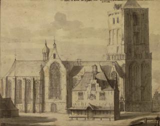 Johannes Abrahamsz. Beerstraaten - An imposing gothic church, said to be the Saint Peter\'s Church in Leiden
