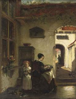 Johannes Anthonie Balthasar Stroebel - Mother and daughter in the courtyard