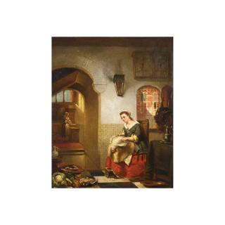 Johannes Anthonie Balthasar Stroebel - Women Preparing Dinner In A Kitchen Interior