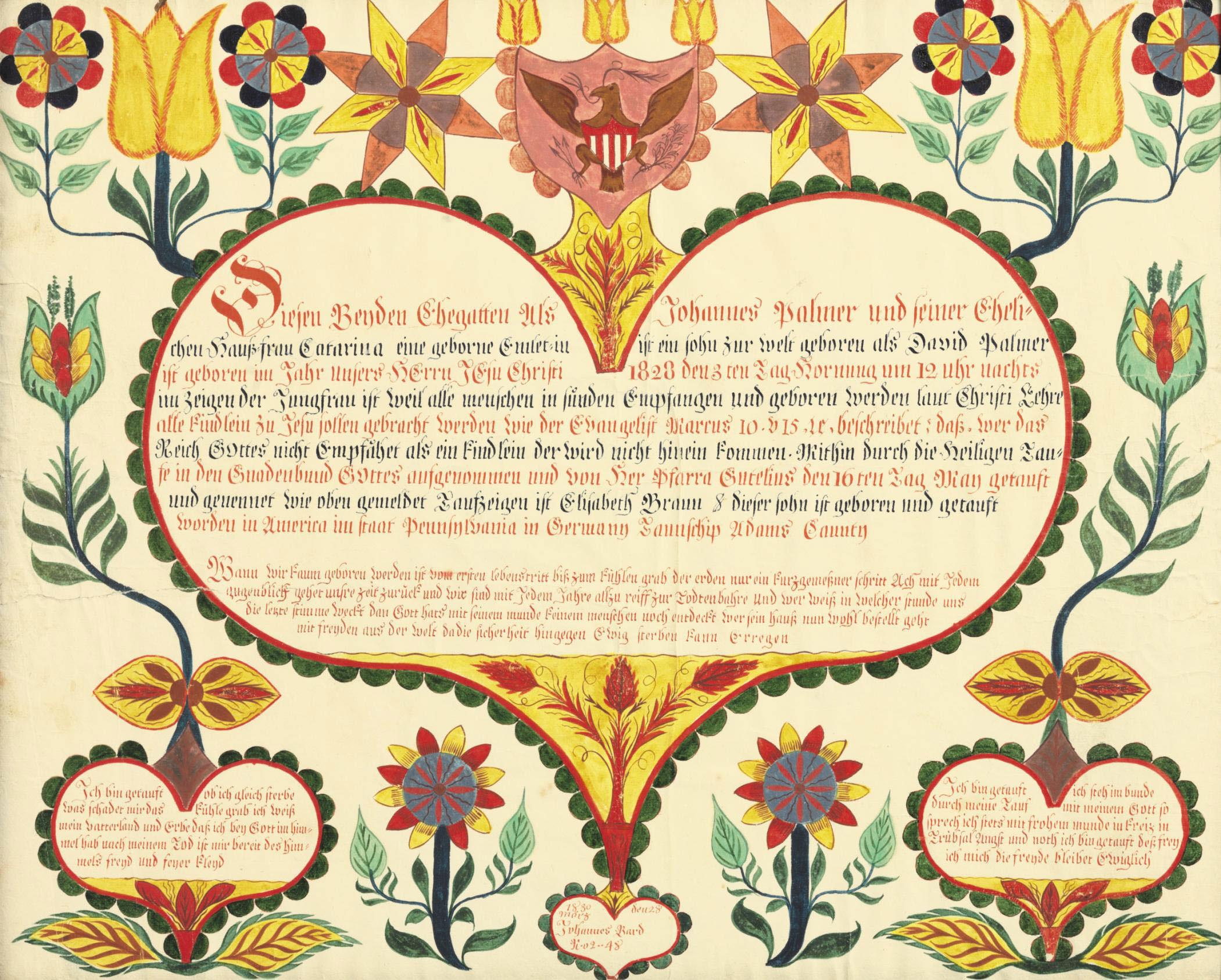 Johannes Bard - A Birth Certificate for David Palmer, Adams County, Pennsylvania