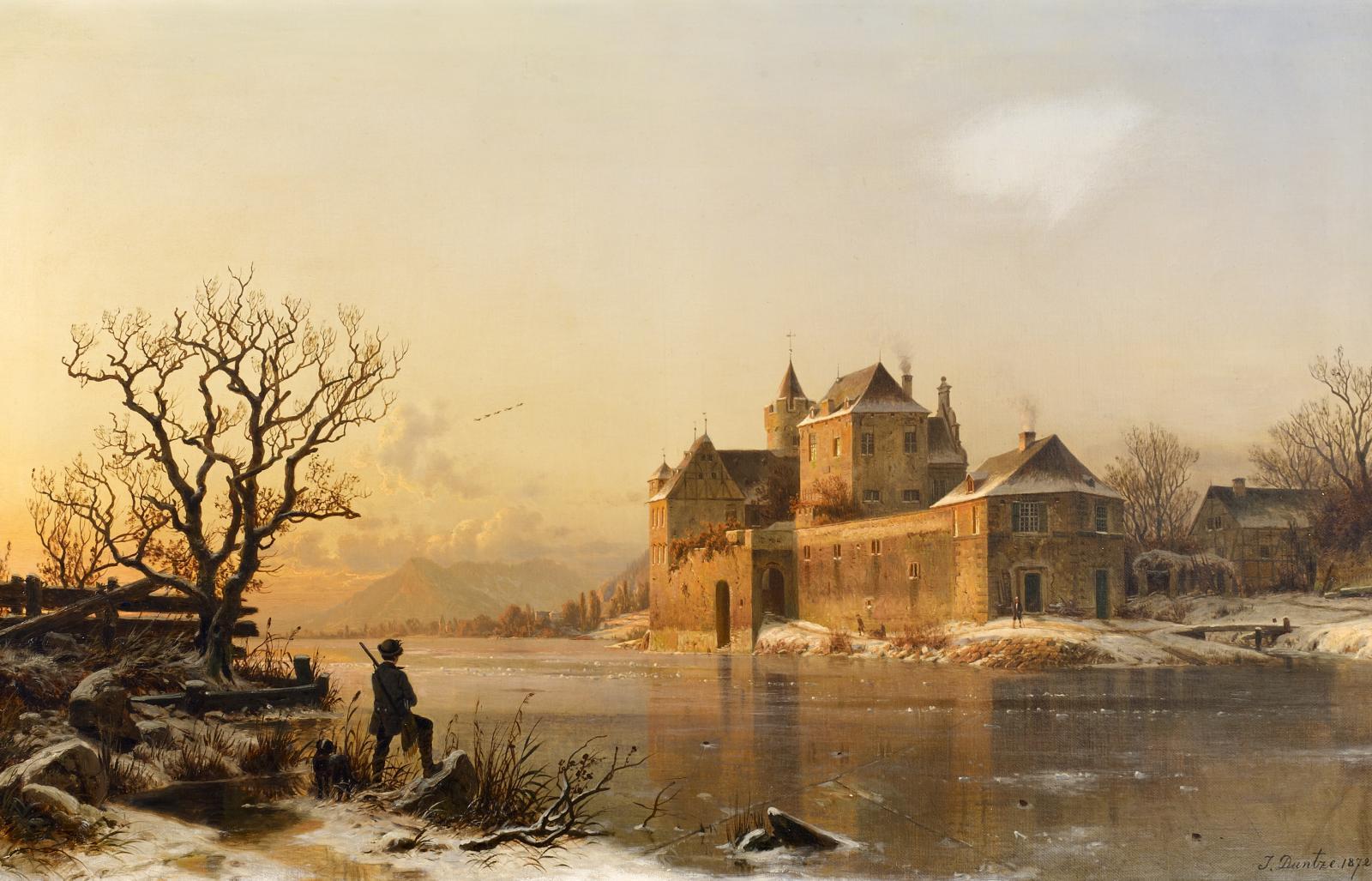 Johannes Bartholomäus Duntze - Schloß am winterlichen Fluß