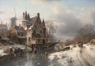 Johannes Bartholomäus Duntze - Skaters at a Dutch hamlet