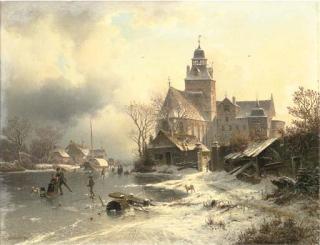 Johannes-Bertholomaus Duntze - Skaters In A Frozen Winter Landscape