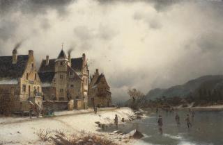 Johannes Bertholomaus Duntze - Skaters on a winter waterway