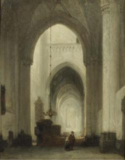 Johannes Bosboom - A church interior with figures