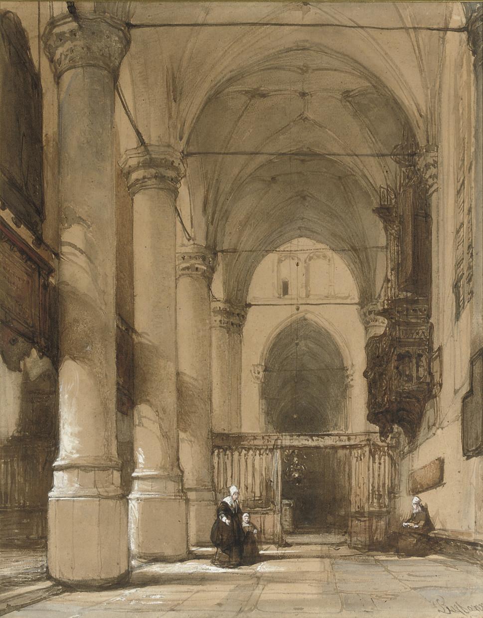 Johannes Bosboom - A sunlit church interior