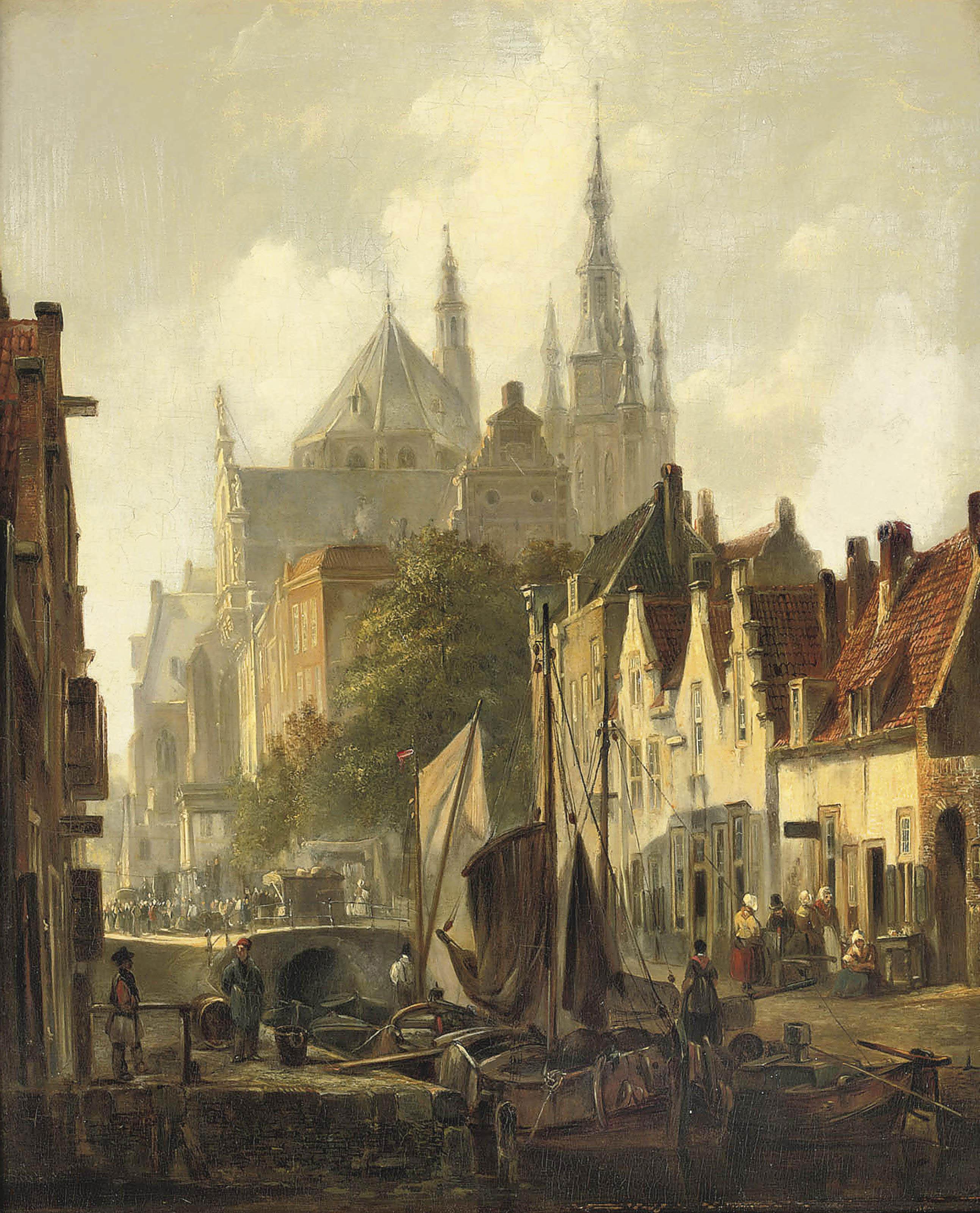 Johannes Bosboom - A view of Delft with the Oude Kerk in the distance