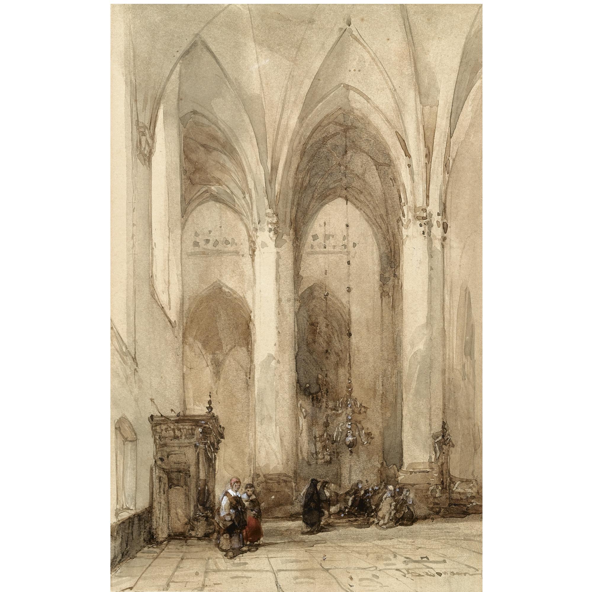 Johannes Bosboom - Dutch Figures In A Church Interior