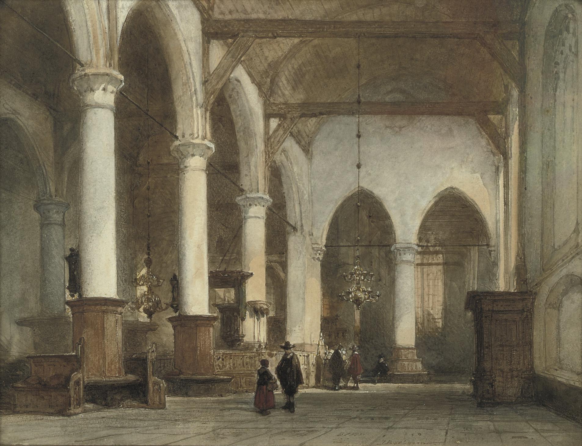 Johannes Bosboom - Elegant figures in the Grote Kerk, Edam