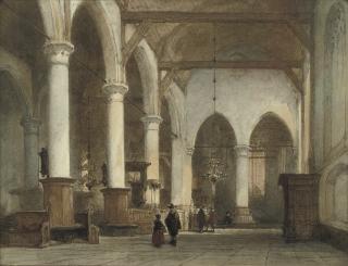 Johannes Bosboom - Elegant figures in the Grote Kerk, Edam