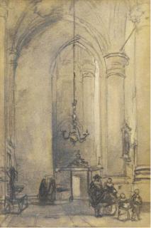Johannes Bosboom - Figures In A Church (Recto); A Study of A Figure (Verso)