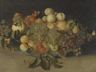 Johannes Bosschaert - Sill Life With Blackberries, Apples, Peaches And Pears In A Chinese Blue And White Porcelain Bowl, Two Butterflies And A Fly