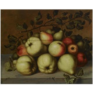 Johannes Bouman - A Still Life With Pears And Apples On A Stone Ledge
