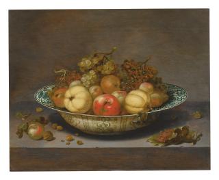 Johannes Bouman - Still Life Of Fruit In A Kraak Bowl, On A Ledge