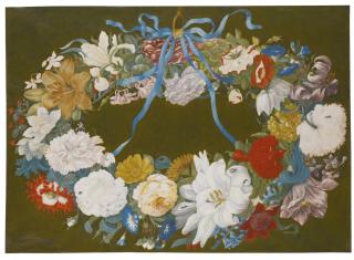 Johannes Bronckhorst - A Garland Of Flowers, Tied To A Ring With A Blue Ribbon