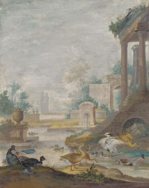 Johannes Bronkhorst - A classical landscape with wildfowl