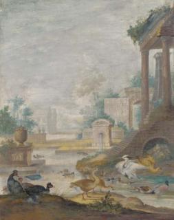 Johannes Bronkhorst - A classical landscape with wildfowl