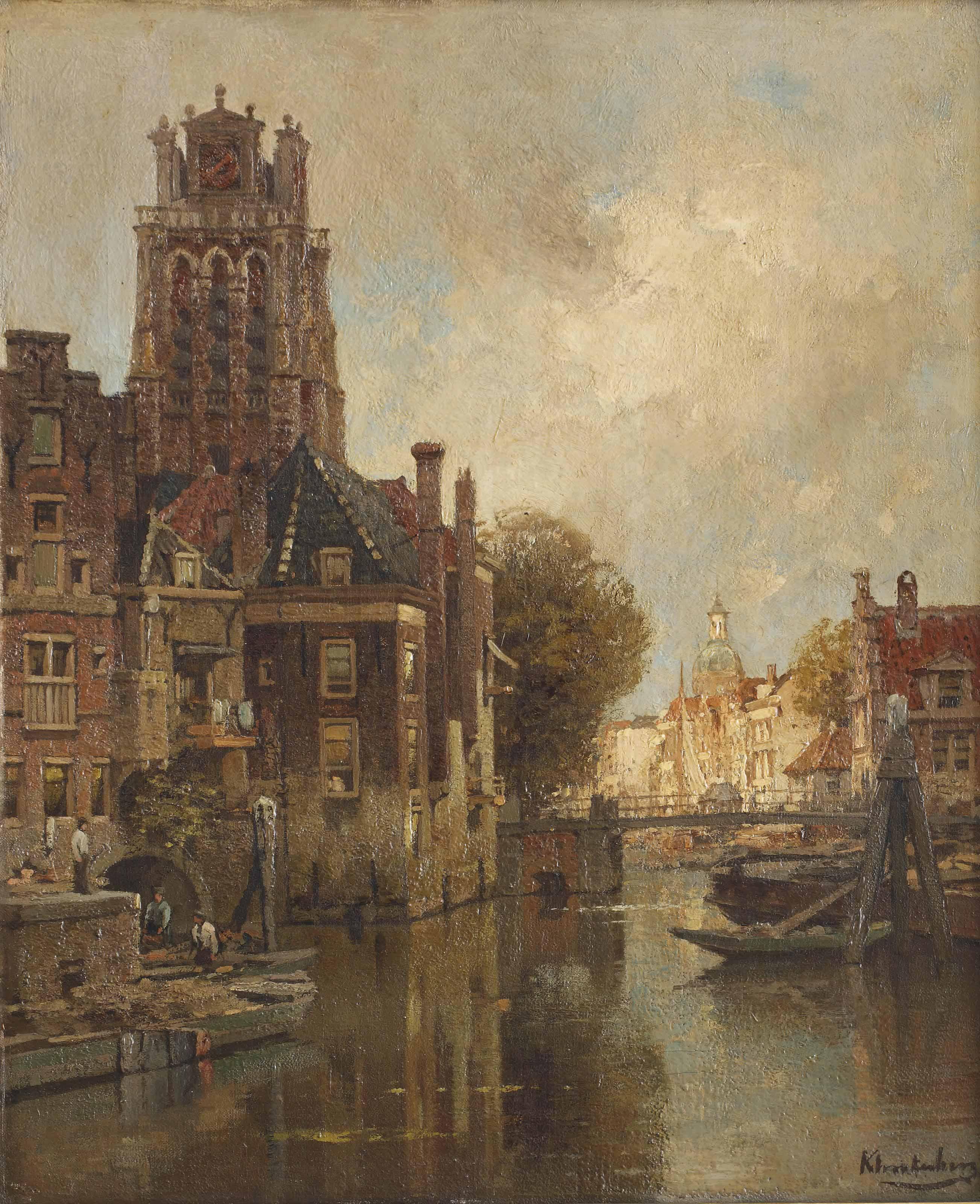 Johannes Christiaan Karel Klinkenberg - A view of the Leuvehaven with the Grote Kerk, Dordrecht