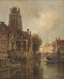 Johannes Christiaan Karel Klinkenberg - A view of the Leuvehaven with the Grote Kerk, Dordrecht