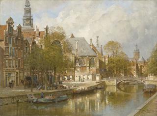 Johannes Christiaan Karel Klinkenberg - A view of the Oudezijds Voorburgwal with the Oude Kerk and the St. Nicolaaskerk, Amsterdam