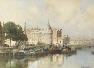 Johannes Christiaan Karel Klinkenberg - A view of the Prins Hendrikkade, Amsterdam, with the Schreierstoren beyond