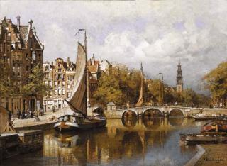 Johannes Christiaan Karel Klinkenberg - A view of the Prinsengracht, Amsterdam, with the Westertoren in the distance