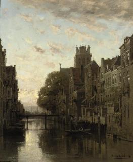 Johannes Christiaan Karel Klinkenberg - A View of the Voorstraathaven with the Grote Kerk Beyond, Dordrecht