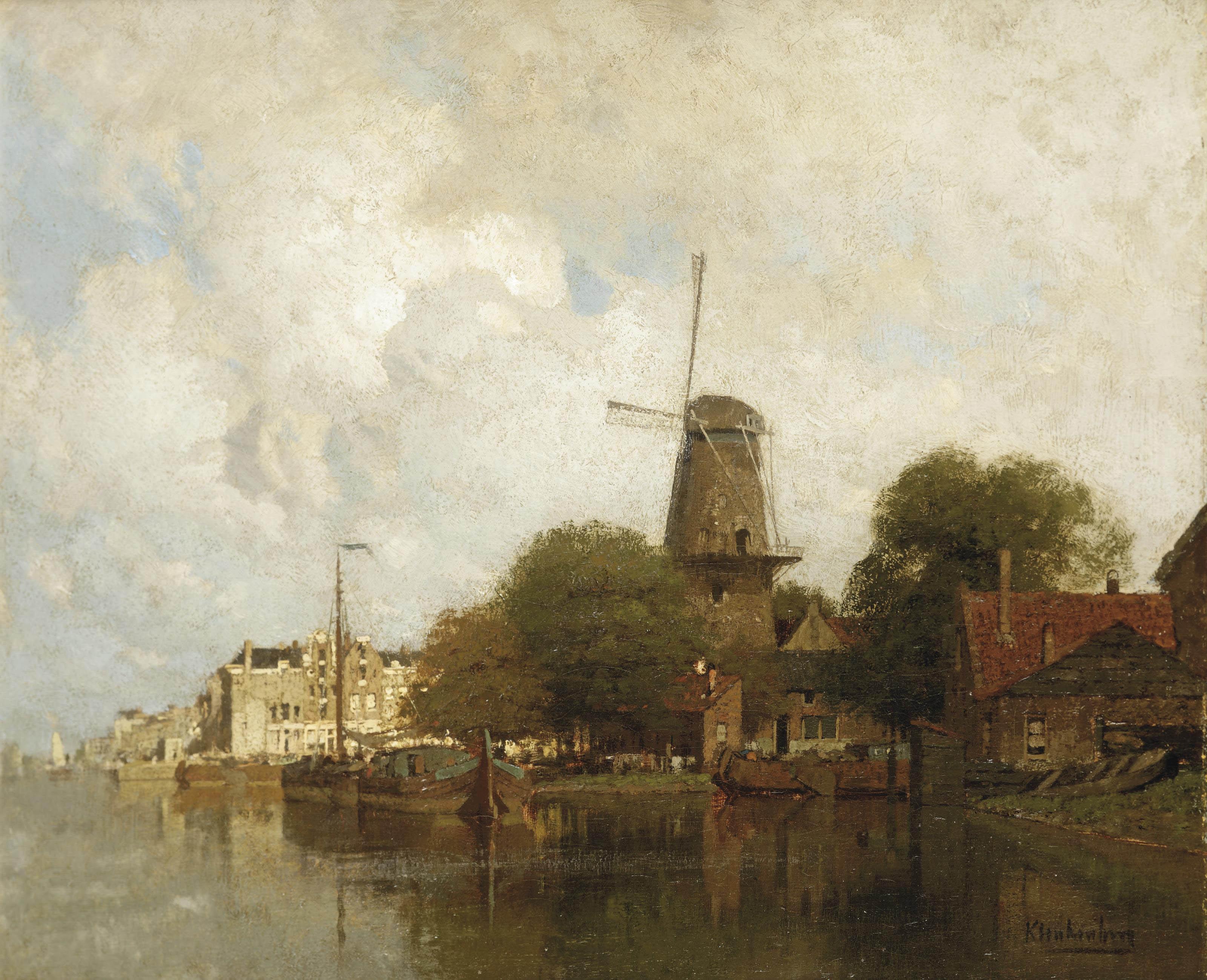 Johannes Christiaan Karel Klinkenberg - A windmill along the river Amstel, Amsterdam