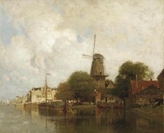 Johannes Christiaan Karel Klinkenberg - A windmill along the river Amstel, Amsterdam